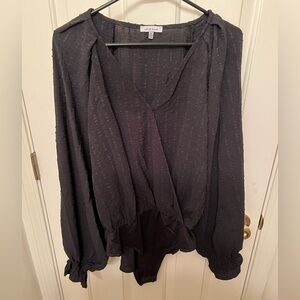 NWT: White Birch Black Textured Bodysuit Blouse